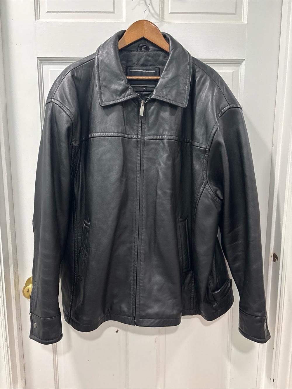 Preswick & Moore Men’s Black Leather Jacket Size 2XL Lined Heavyweight EUC